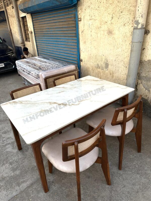 WOODEN DINING TABLE WITH MARBLE TOP MADE IN TEAK WOOD