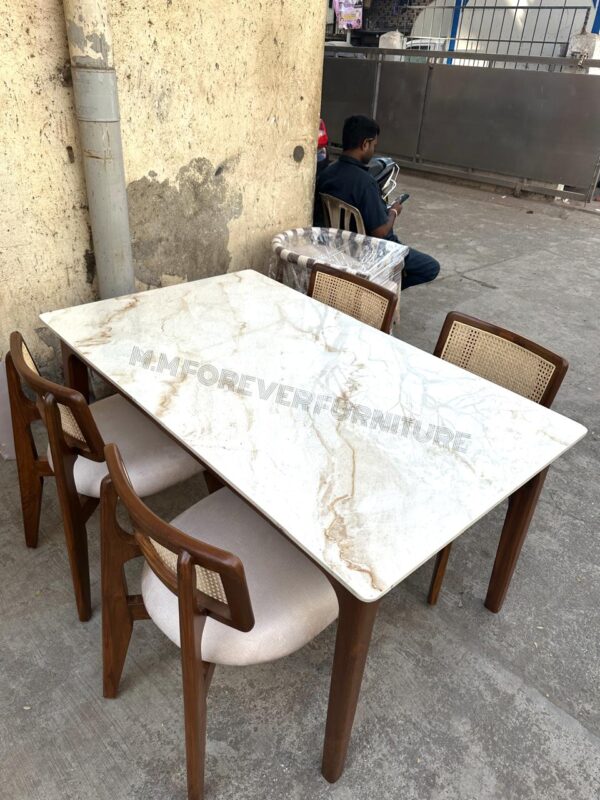 WOODEN DINING TABLE WITH MARBLE TOP MADE IN TEAK WOOD - Image 3
