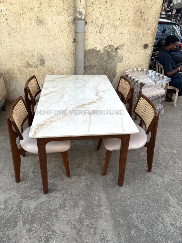 WOODEN DINING TABLE WITH MARBLE TOP MADE IN TEAK WOOD - Image 4
