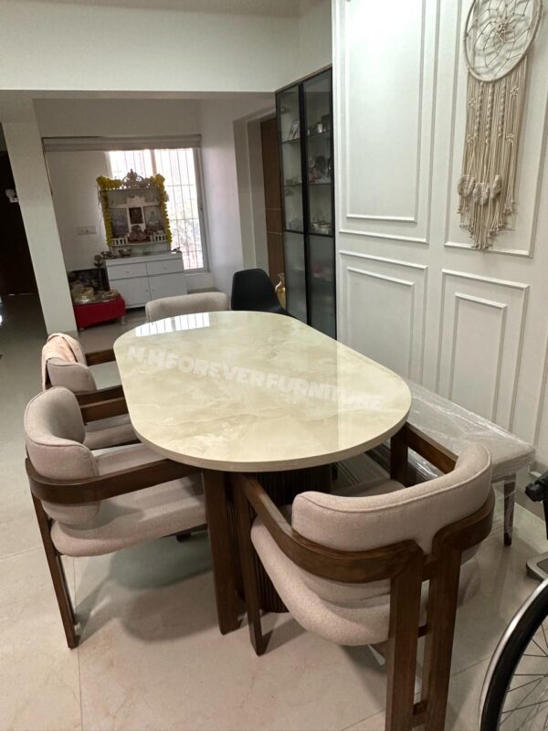 WOODEN DINING TABLE WITH MARBLE TOP MADE IN TEAK WOOD