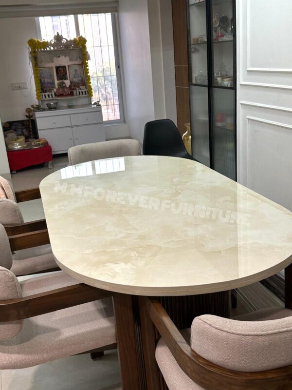 WOODEN DINING TABLE WITH MARBLE TOP MADE IN TEAK WOOD - Image 3