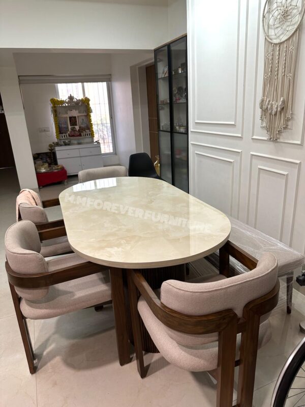 WOODEN DINING TABLE WITH MARBLE TOP MADE IN TEAK WOOD - Image 4
