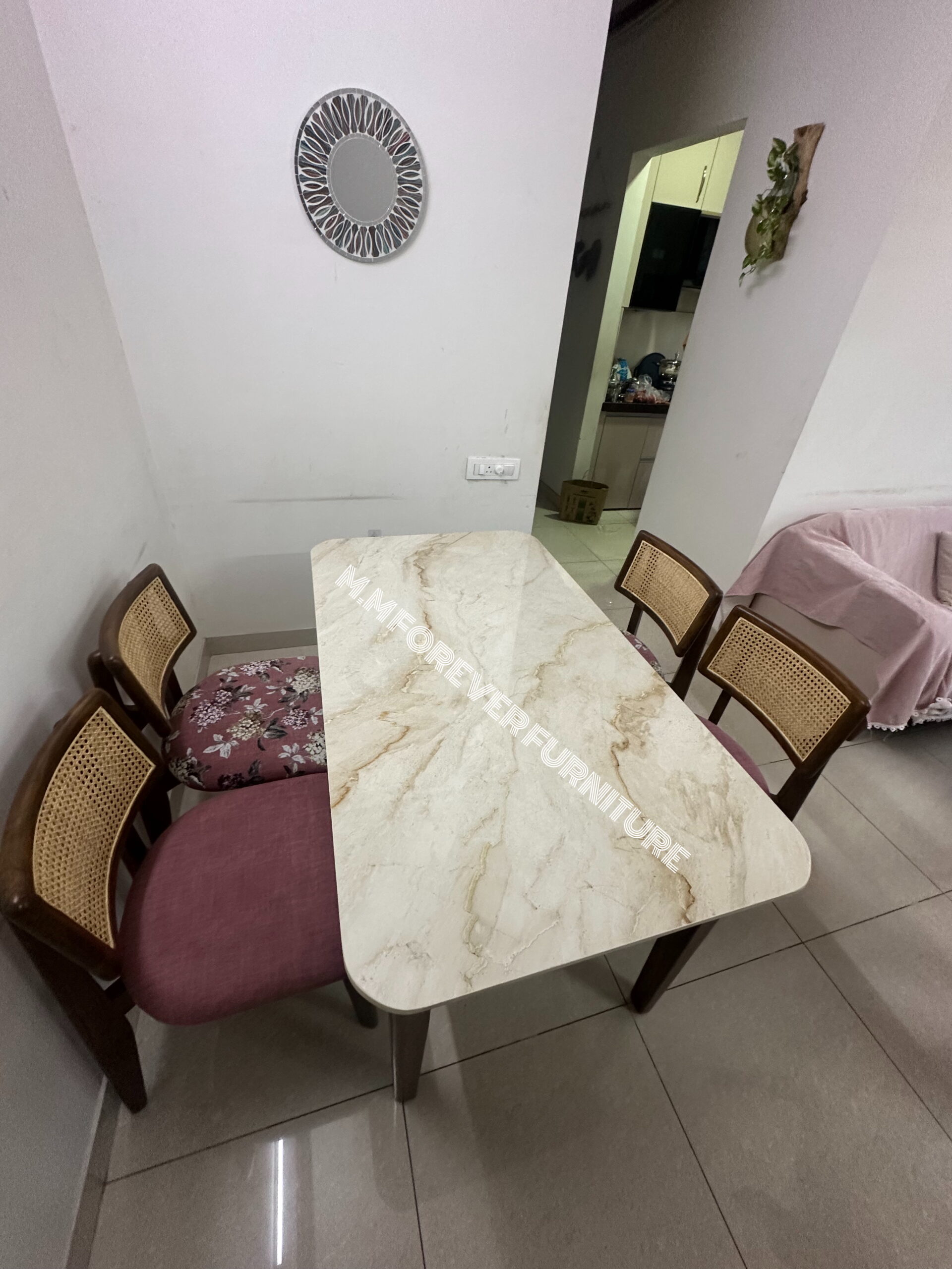 WOODEN DINING TABLE WITH MARBLE TOP MADE IN TEAK WOOD - Image 3