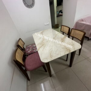 WOODEN DINING TABLE WITH MARBLE TOP MADE IN TEAK WOOD
