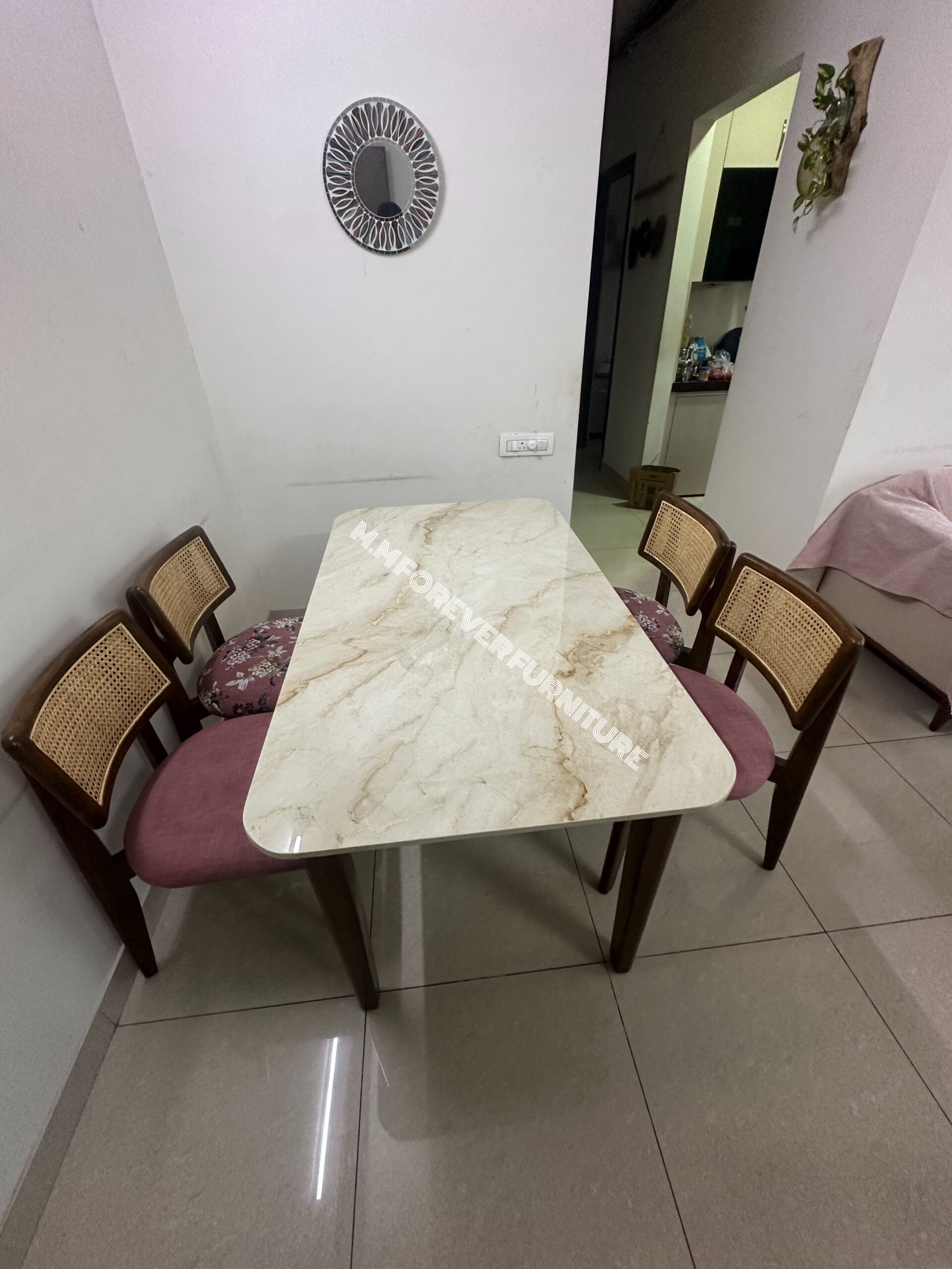 WOODEN DINING TABLE WITH MARBLE TOP MADE IN TEAK WOOD - Image 2