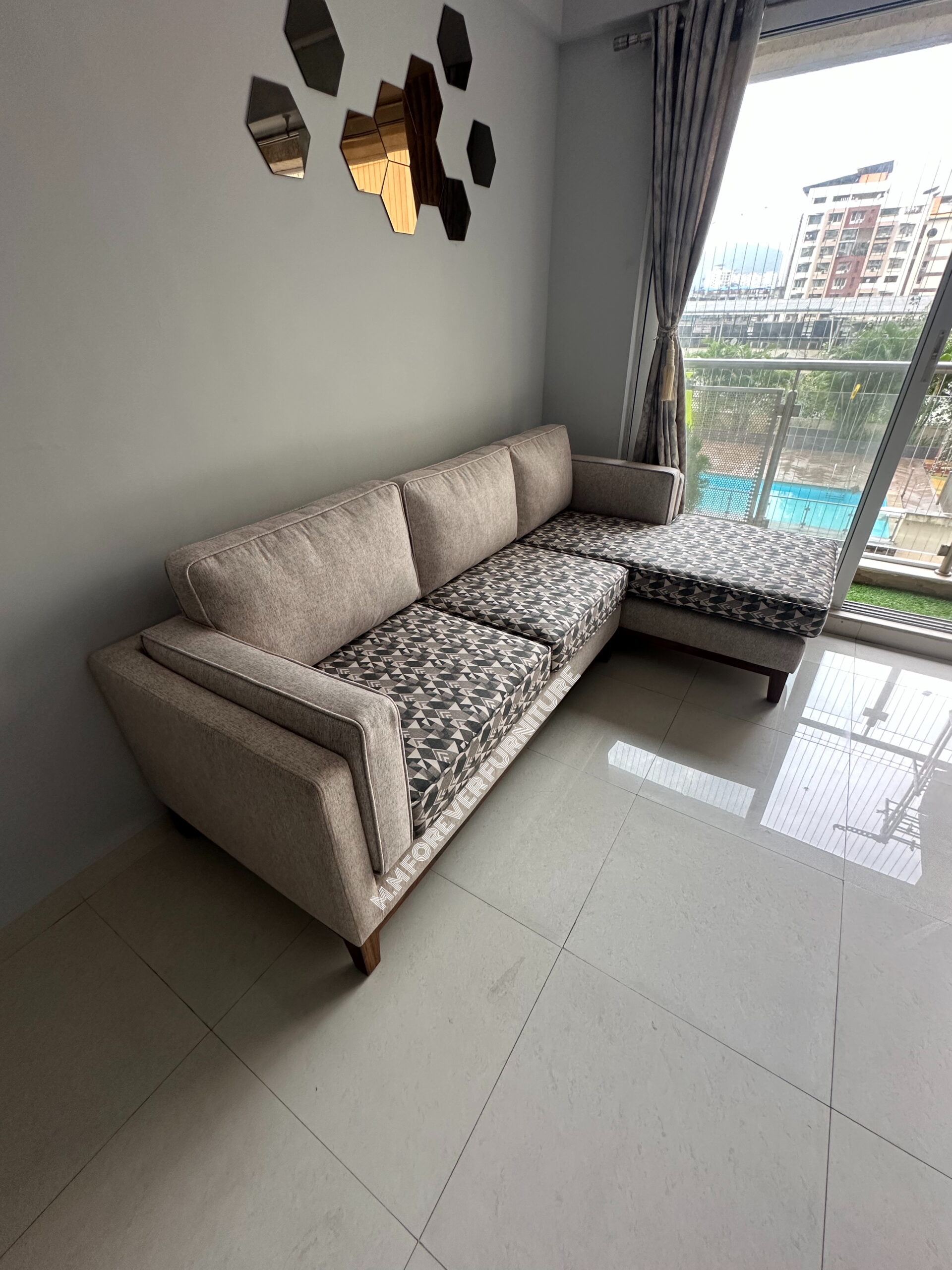 Florenza fabric L shape sofa MADE IN TEAK WOOD - Image 2