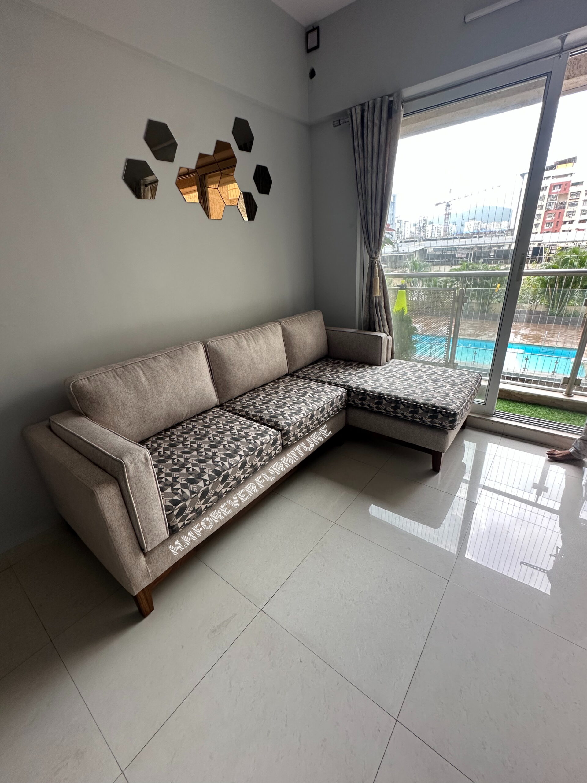 Florenza fabric L shape sofa MADE IN TEAK WOOD - Image 6