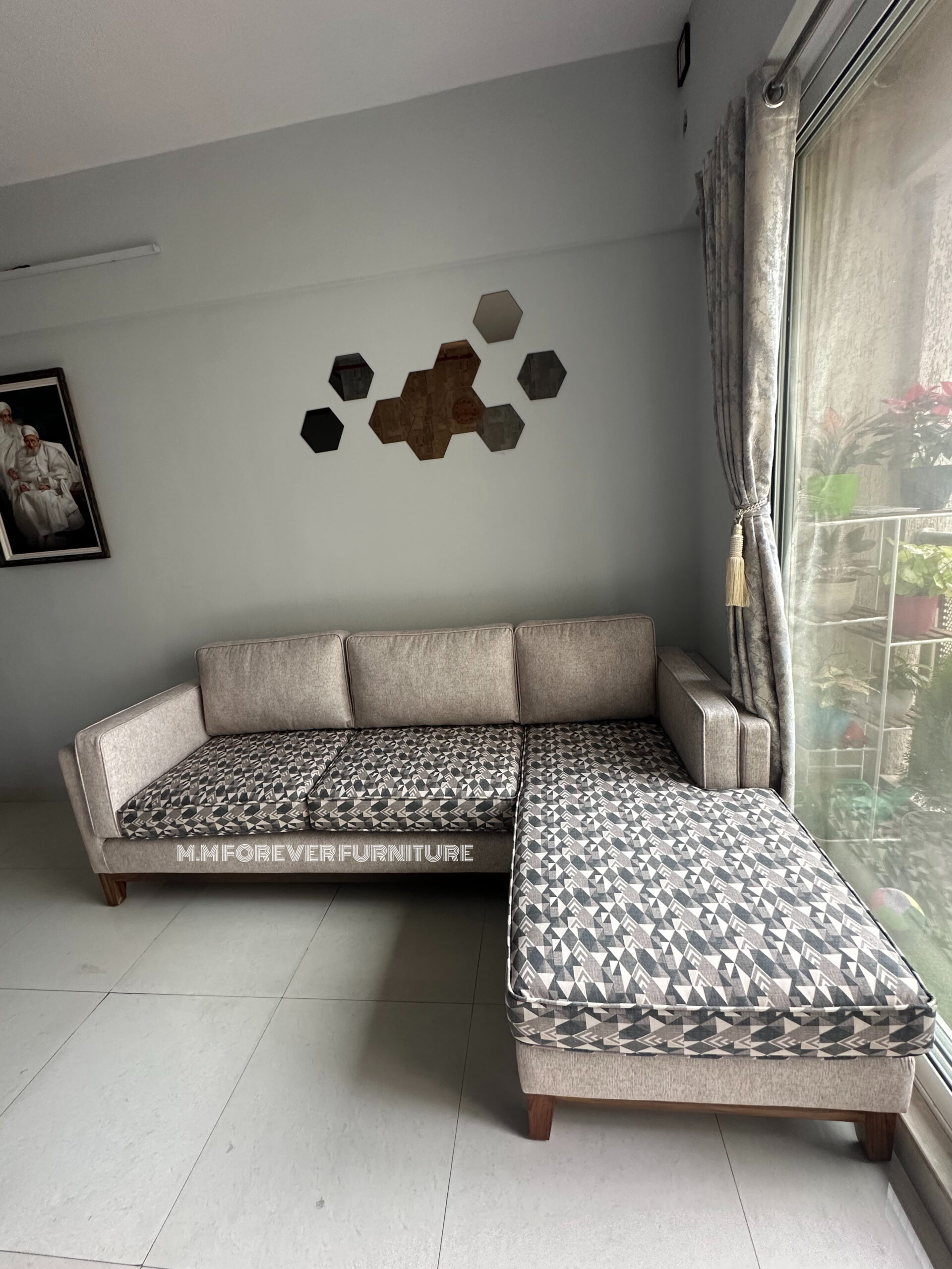 Florenza fabric L shape sofa MADE IN TEAK WOOD