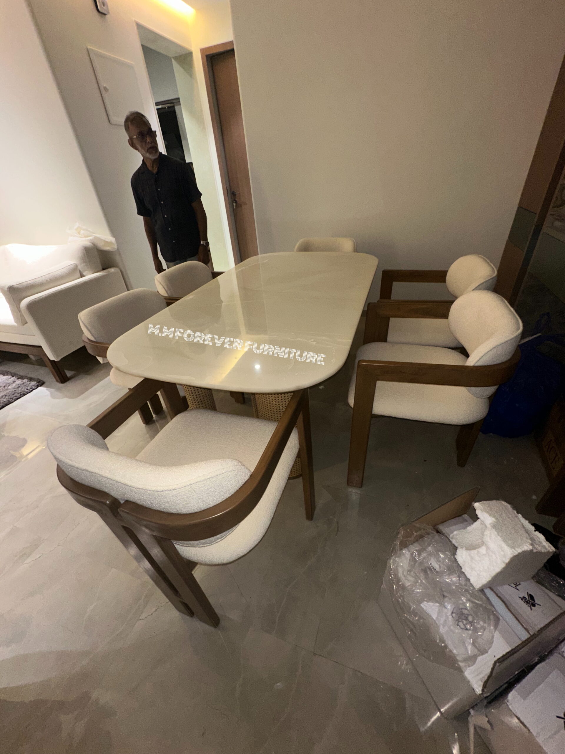 Wooden Dining Table with OYNEX Marble Top MADE IN TEAK WOOD - Image 2