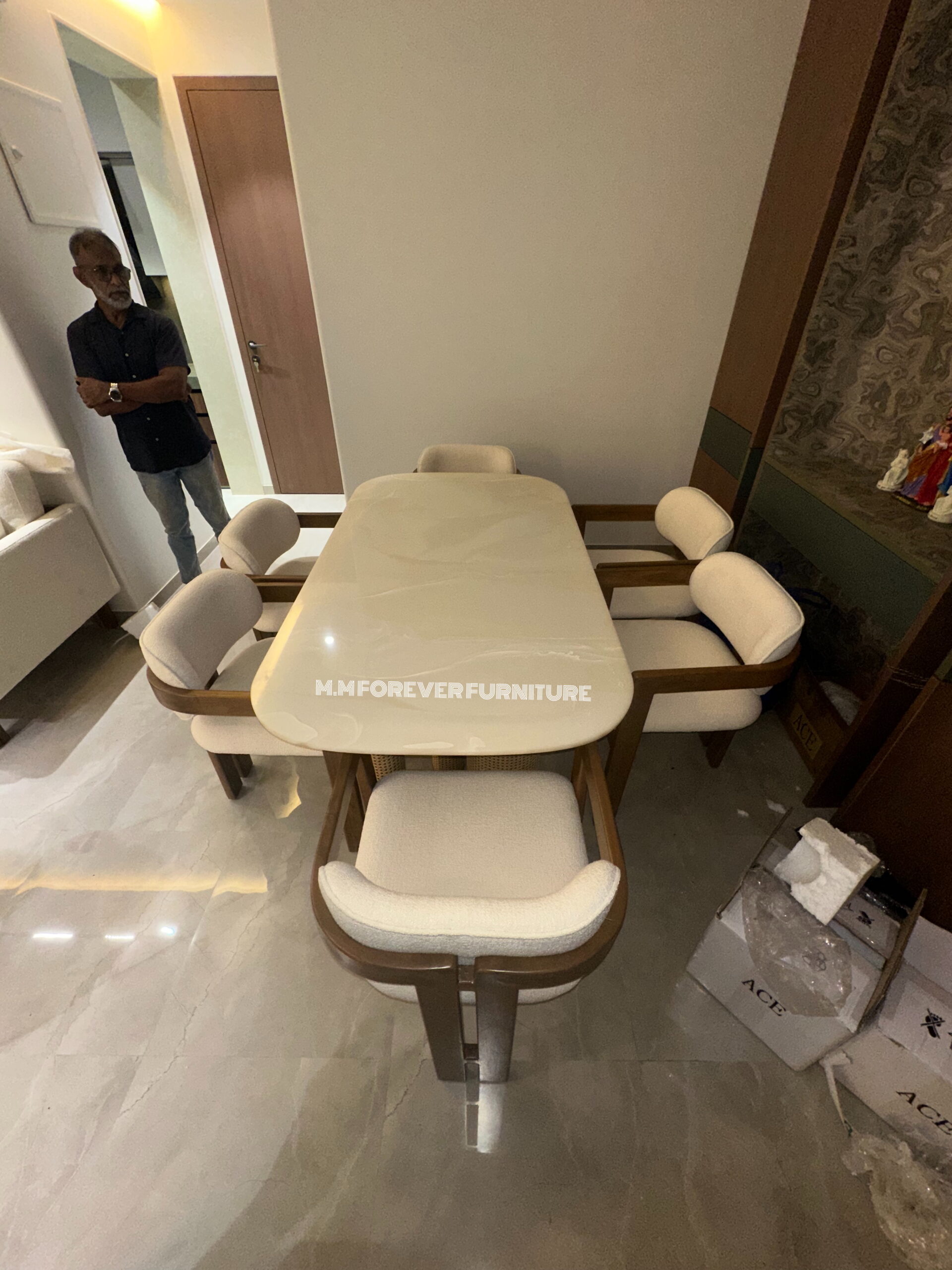 Wooden Dining Table with OYNEX Marble Top MADE IN TEAK WOOD - Image 4