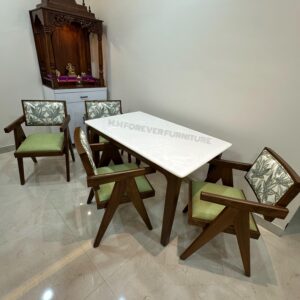 DINING TABLE WITH MARBLE TOP MADE IN TEAK WOOD
